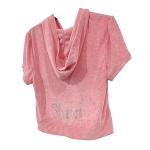 Juicy Couture Pink Velour Short Sleeve Hoodie - Full Zip - Women’s Large